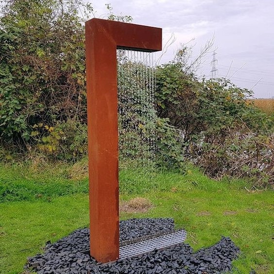 corten steel water features fontain waterfall outdoor