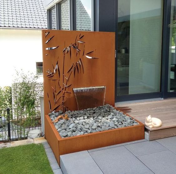 corten steel water features fontain waterfall outdoor