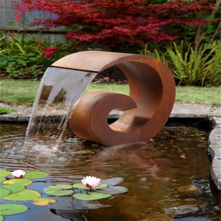 corten steel large water fountain sculpture corten steel bowls Spillway garden decoration water pond