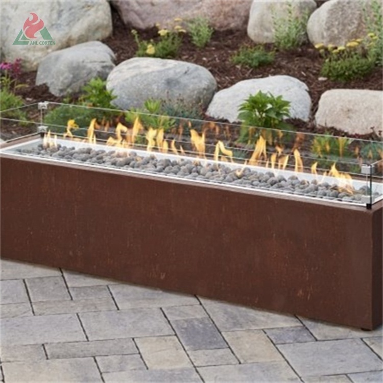 Large square steel garden gas fire pits eco friendly corten steel metal outdoor gas fire pit