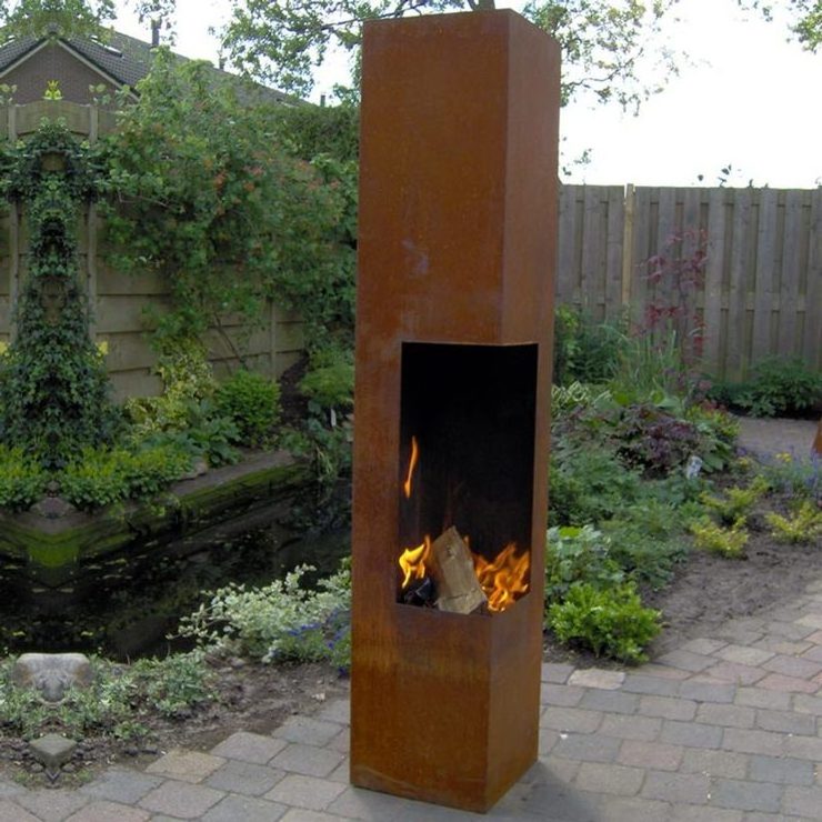 Garden Outdoor Warming Corten Steel Fireplace & BBQ grill