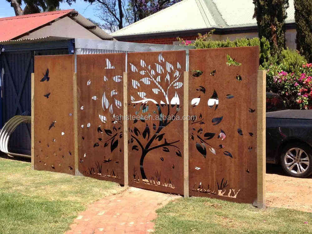 corten steel laser cutting gate fence garden decorative fencing