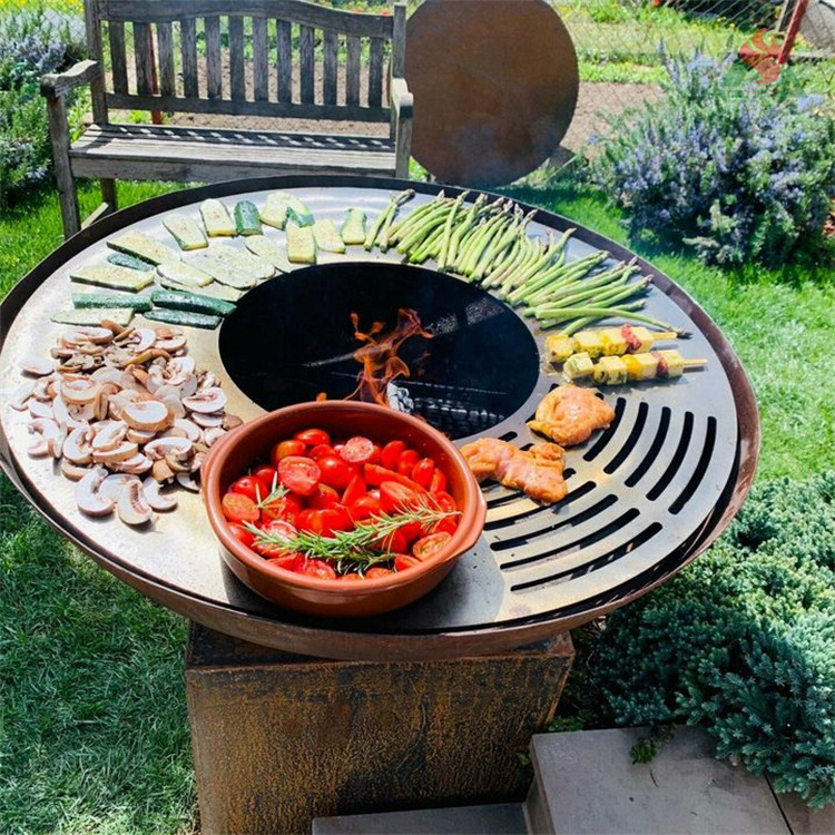 table gas firepit patio corten steel tabletop outdoor BBQ pit for backyard