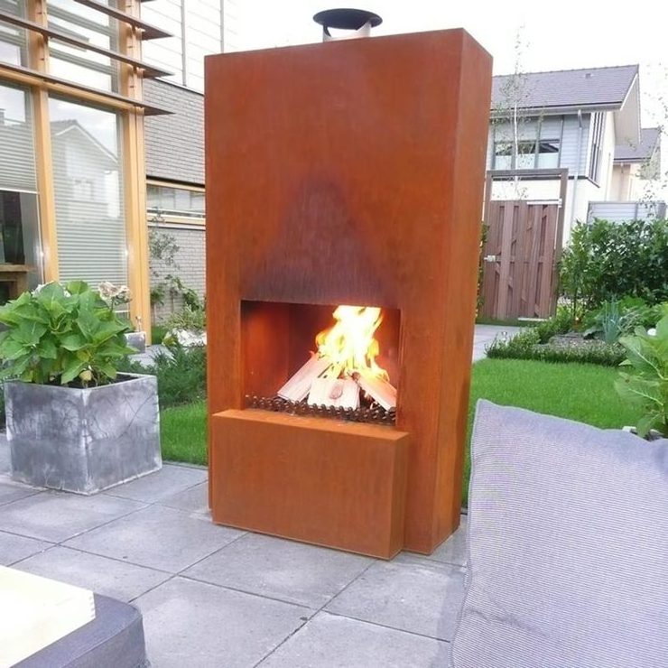 Garden Outdoor Warming Corten Steel Fireplace & BBQ grill