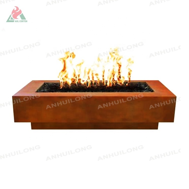 Large square steel garden gas fire pits eco friendly corten steel metal outdoor gas fire pit