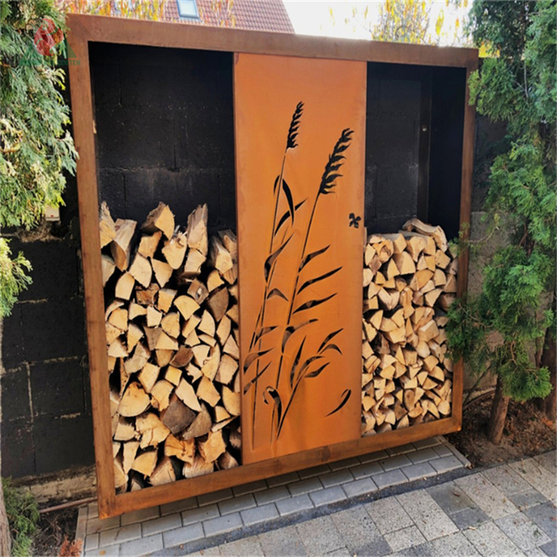 Corten steel custom firewood storage log rack holder firewood rack fireplace tool rack indoor wood