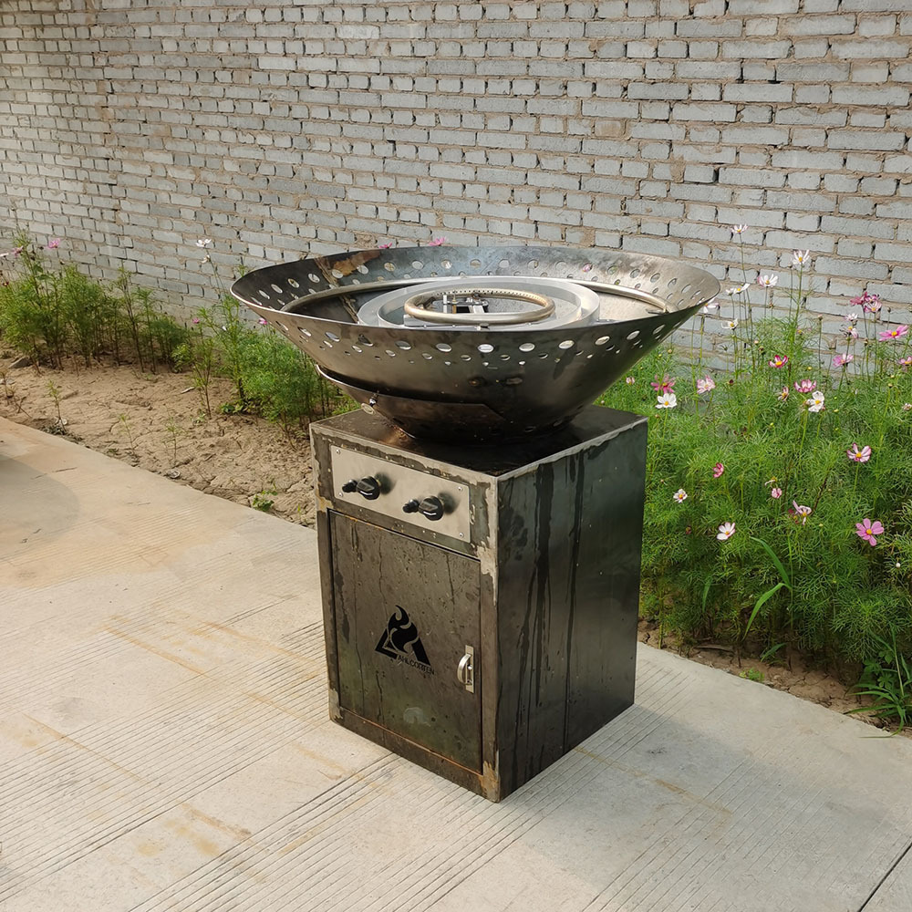 table gas firepit patio corten steel tabletop outdoor BBQ pit for backyard