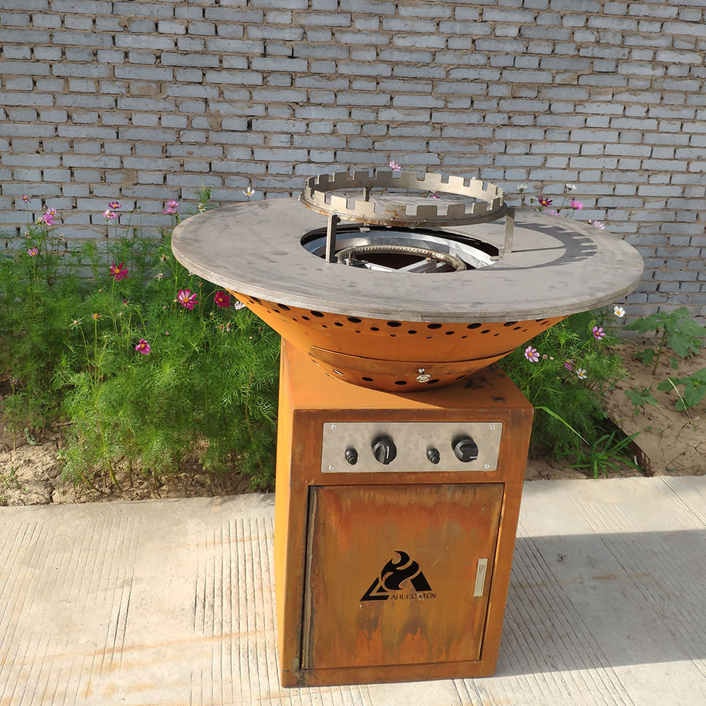 table gas firepit patio corten steel tabletop outdoor BBQ pit for backyard