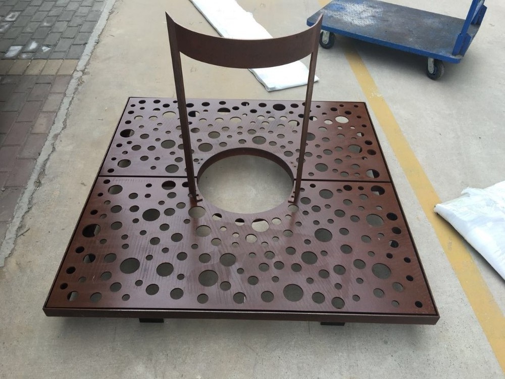 corten steel tree grate for street garden tree pool decoration