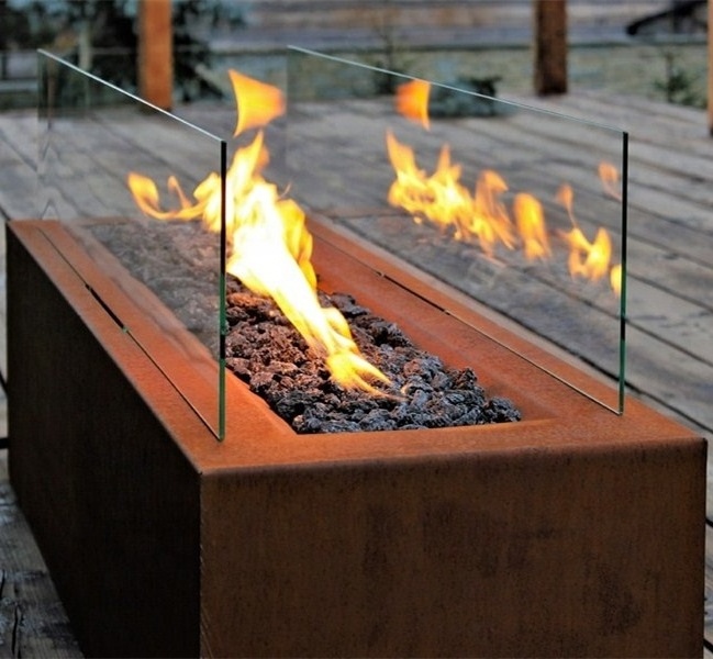 Square Gas Fire Pit Table function and Stocked Feature Gas Fire Pit With Glass