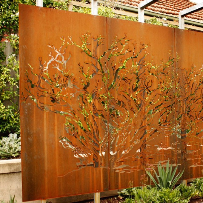 metal garden decorative laser cutting artwork corten sheet fence panels with posts