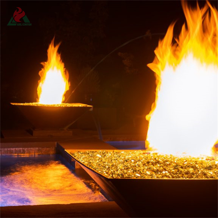 New design firepit glass fireplace corten steel gas fire pit