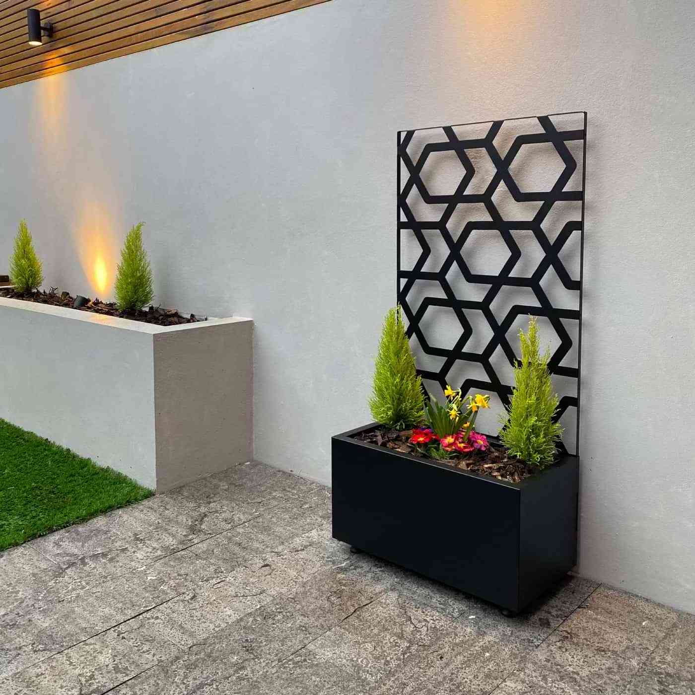 Metal steel privacy planter box with trellis outdoor screen with planter box privacy wall outdoor with pot