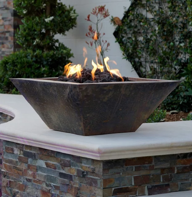 Decorative black stainless steel gas pool water heater outdoor fire fountain gas fire bowl