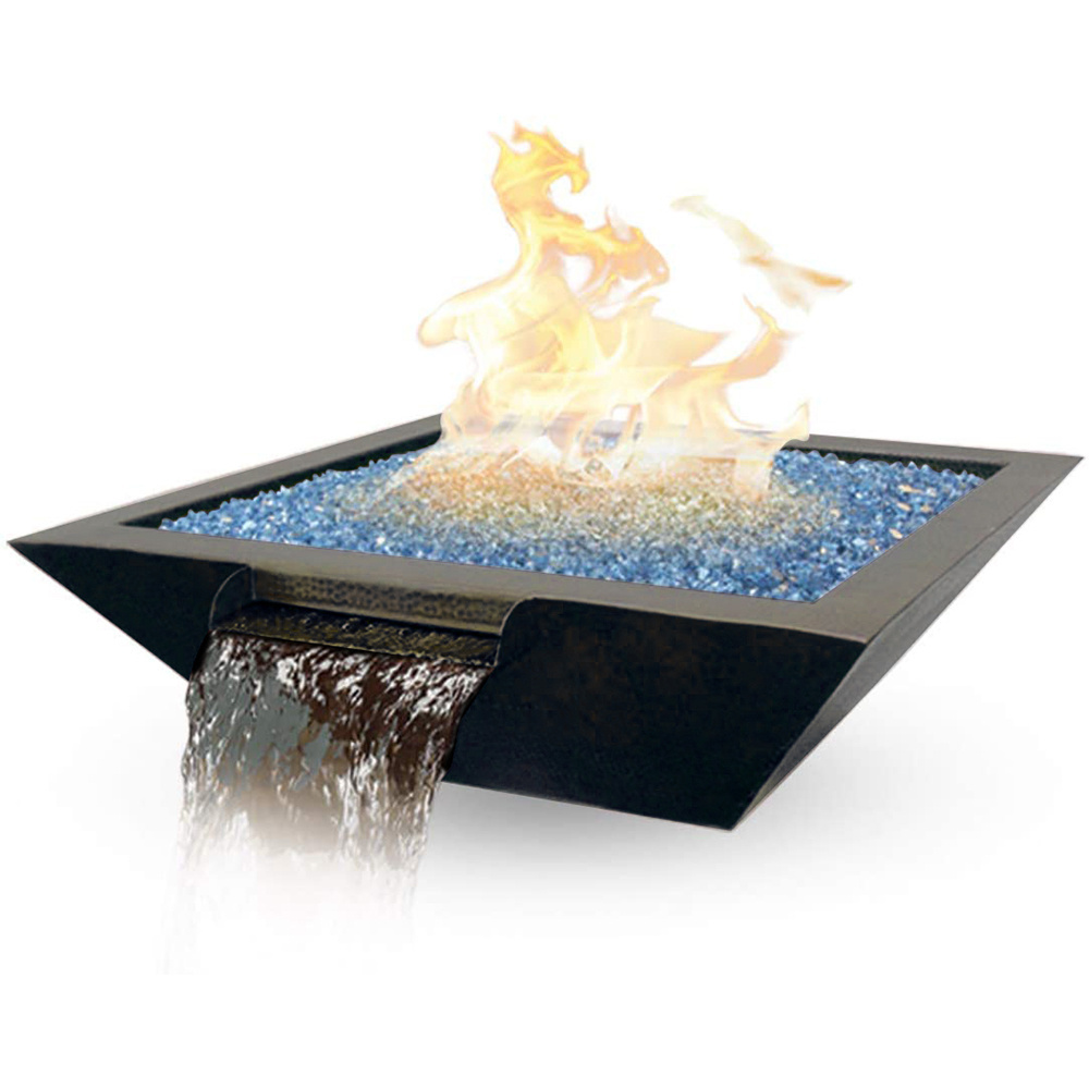 Decorative Metal Pure Copper Gas Fire Pit & Water Bowl Square Shaped Fire Bowl