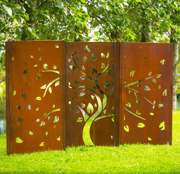 Weathering steel exterior wall cladding panels room divider