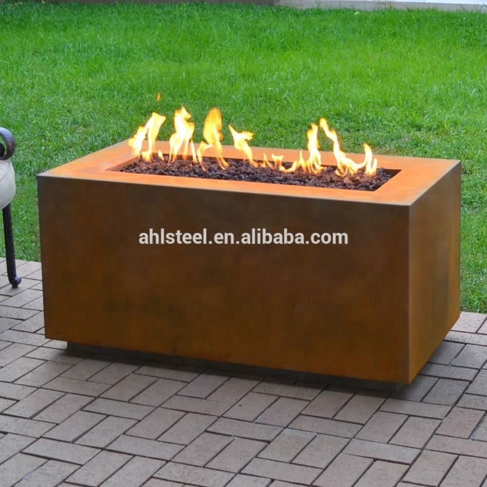 Large square steel garden gas fire pits eco friendly corten steel metal outdoor gas fire pit