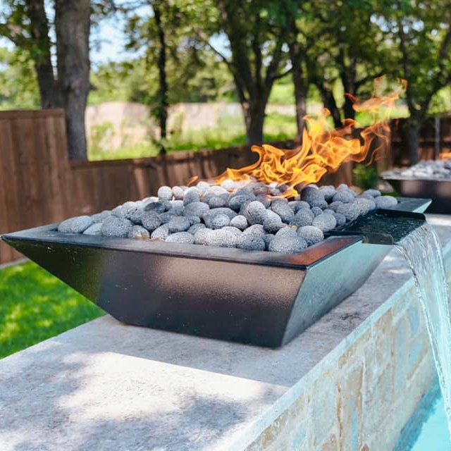 Decorative black stainless steel gas pool water heater outdoor fire fountain gas fire bowl