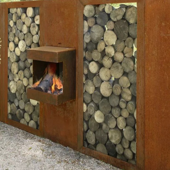 Best corten steel wall mounted fireplace for backyard