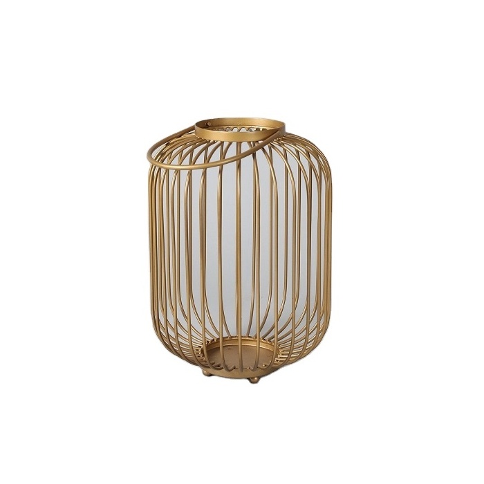 Iron Wire Lantern In Gold Finished With Glass Votive Inside Hurricane Candle Holders for Wedding Decoration