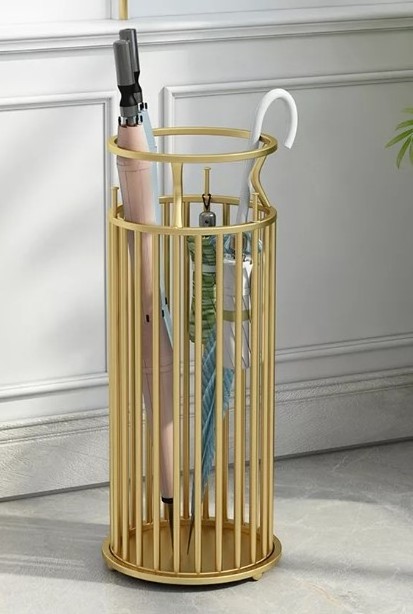 Gold Wrought Iron Umbrella Stand Free Standing umbrella holder for entryway Customized Logo Printed admirable Umbrella Stand