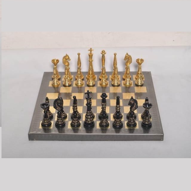 Designer Brass Chess set Premium Metal Chess Set Personalized Chess Pieces and Folded Metal Boards for Children's Games