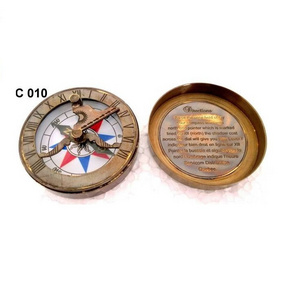 Engraved Antique Brass Nautical Sundial Compass Jacko Boot Pocket Sundial Compass Gift Item Solid Brass Compass W/ Case