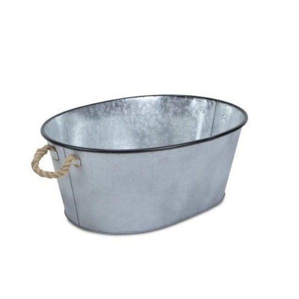 Custom Galvanized metal planters Flower Pots Rope Handle Oval Tin Baskets Plant Pot flower tubs Rope Handle Wine Coolers