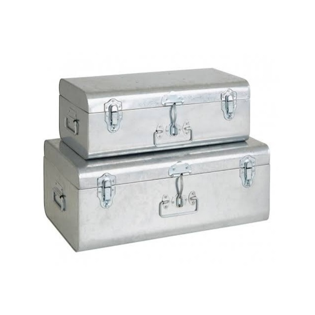 Galvanized Dark Grey Storage Trunk set of 3 Storage Steel Metal Trunk Box Set with Rose Gold Handles for Home Decoration