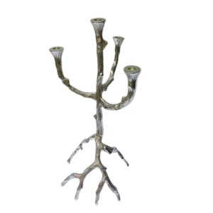 Handmade High Quality Decorating Tree Shaped Aluminum Silver Finishing Candelabra With Antler Designing Base