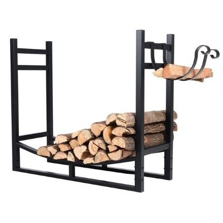 Firewood Rack Wood Storage Log Holder with Kindling Holder Indoor Outdoor Fireplace Heavy Duty Steel Black Color