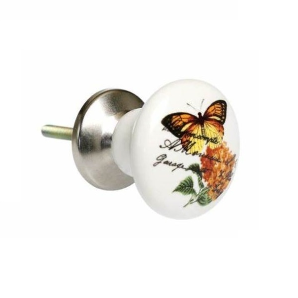 Unique Rustic Pretty drawer cabinet ceramic knobs handle & pull Customized logo print White Ceramic Printed Decorative Drawer