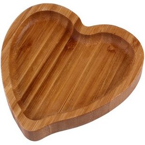 Wholesale Natural Color Kitchen Gadget Dessert Snacks Plates Bamboo Heart Shape Flat Serving Tray