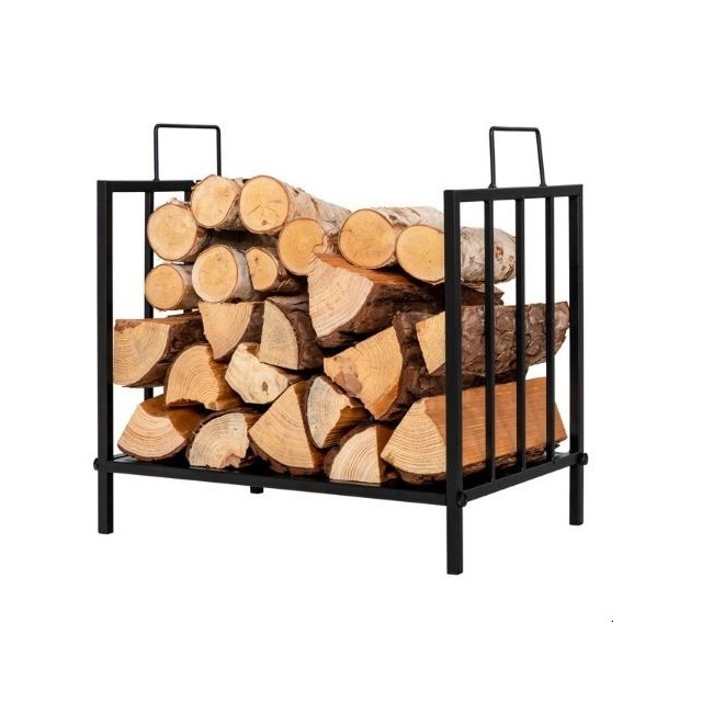 Firewood Rack Wood Storage Log Holder with Kindling Holder Indoor Outdoor Fireplace Heavy Duty Steel Black Color