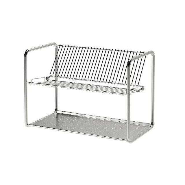 Small Iron Dish Rack 3-Tier Dish Drying Rack Kitchen Shelf Drainer Organizer with Utensils and Cup Holder