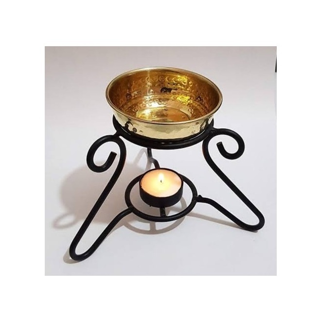 Brass Finished and Stone Unique Oil Burner Marble Iron Essential Oil Candle Holder Resin Burning Vessel Home Decor