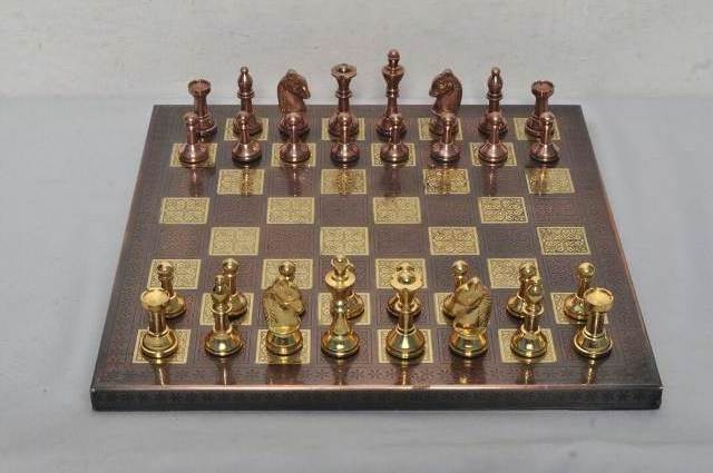 Designer Brass Chess set Premium Metal Chess Set Personalized Chess Pieces and Folded Metal Boards for Children's Games