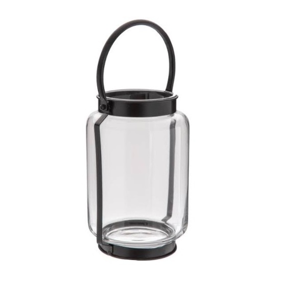 New design black handle transparent glass jar candle holder With led candle Hanging Metal Hurricane Lantern