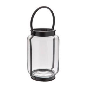 New design black handle transparent glass jar candle holder With led candle Hanging Metal Hurricane Lantern