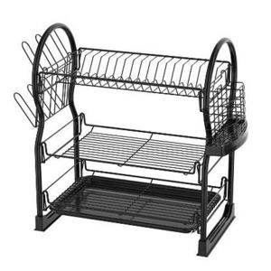 Small Iron Dish Rack 3-Tier Dish Drying Rack Kitchen Shelf Drainer Organizer with Utensils and Cup Holder