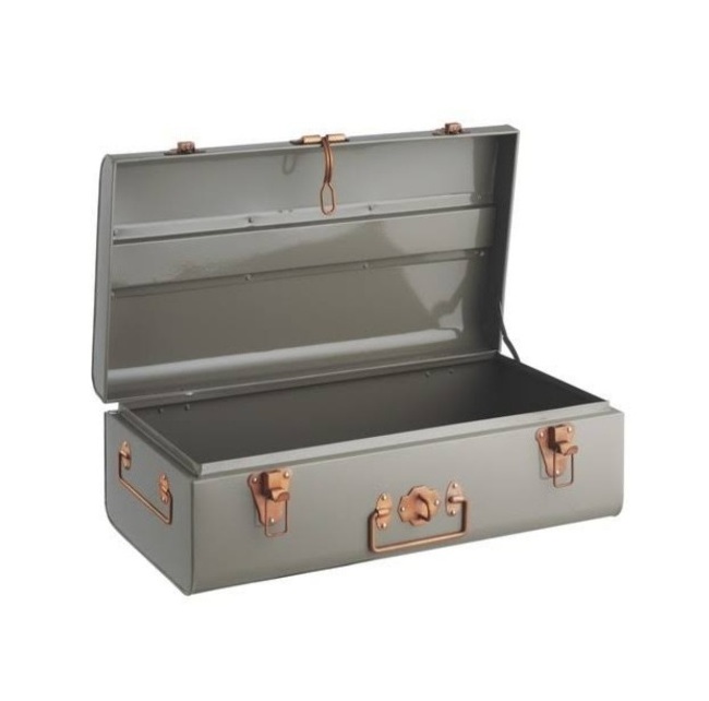 Galvanized Dark Grey Storage Trunk set of 3 Storage Steel Metal Trunk Box Set with Rose Gold Handles for Home Decoration