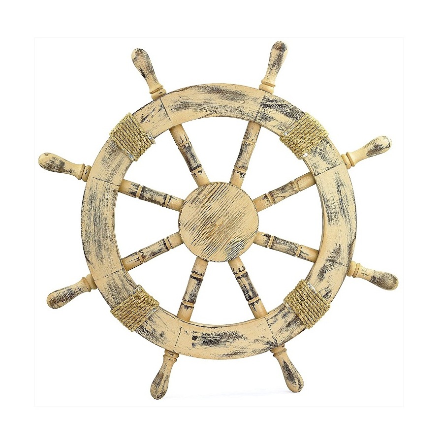 Antique wooden designer ship steering wheel decorated with brass inlay work Wall Hangings Ship's Wheel Christmas Decor Wheel