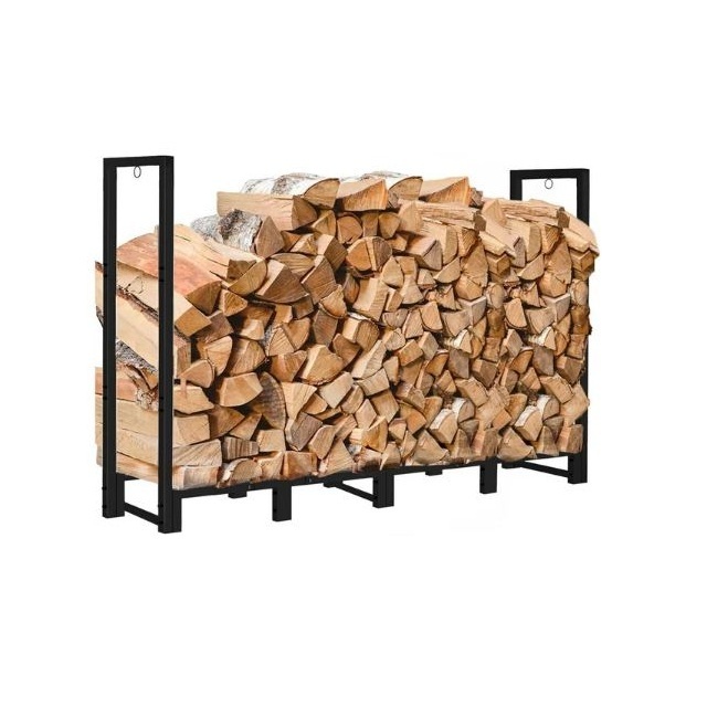 Firewood Rack Wood Storage Log Holder with Kindling Holder Indoor Outdoor Fireplace Heavy Duty Steel Black Color