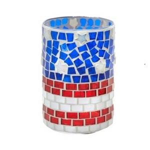 wholesale cracked glass votive candle holder handmade glass candle holder for tealight Multi Color Mosaic stylish