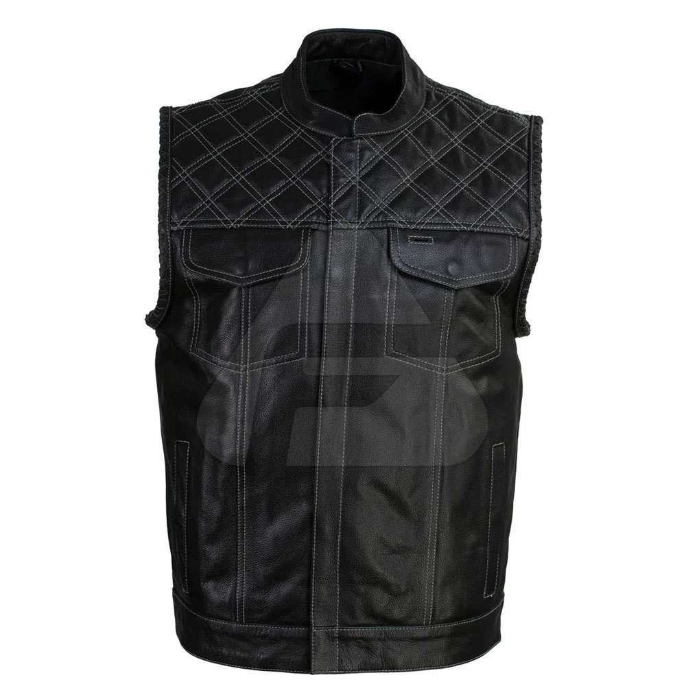 New Arrival Top High Quality Men Leather Waistcoat Latest Design Bike Leather Vest For Men