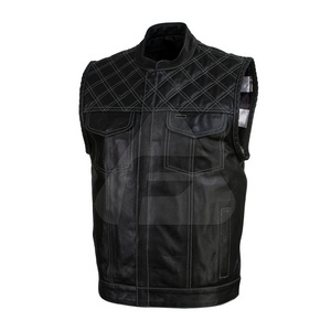 New Arrival Top High Quality Men Leather Waistcoat Latest Design Bike Leather Vest For Men