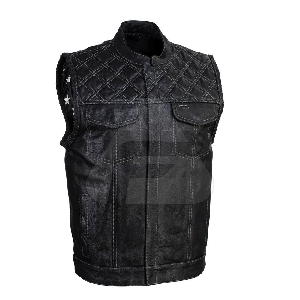 New Arrival Top High Quality Men Leather Waistcoat Latest Design Bike Leather Vest For Men