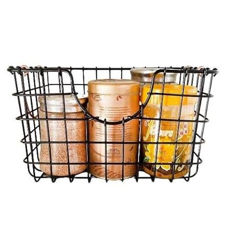 Metal Wire Storage Basket with Copper Handle Used For Books Files Fruits Vegetables Cloths Baby Care Items