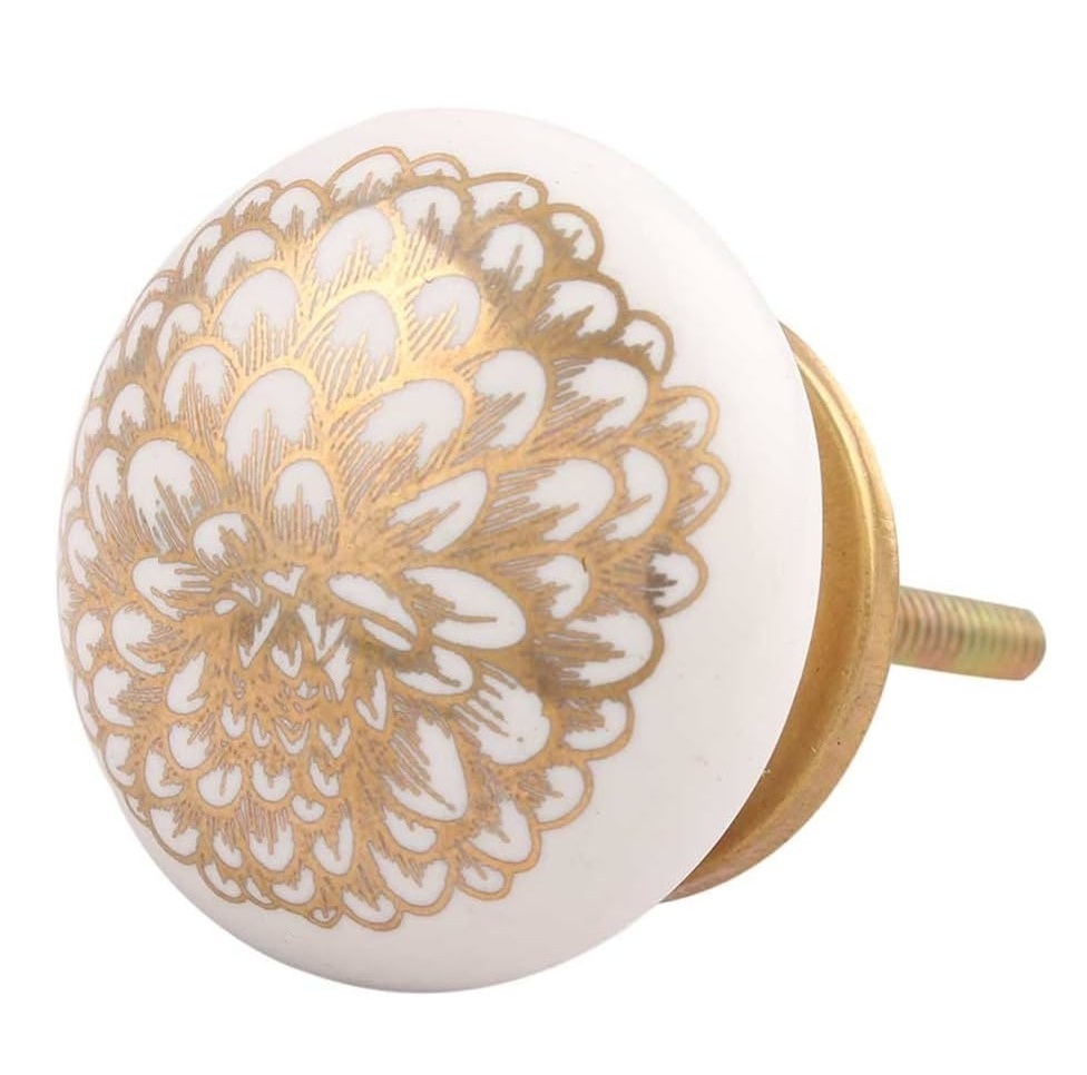 Top-Notch Quality hot sale Vintage white and golden theme classy patterns ceramic handle Door Knobs drawer dresser cabinet knobs