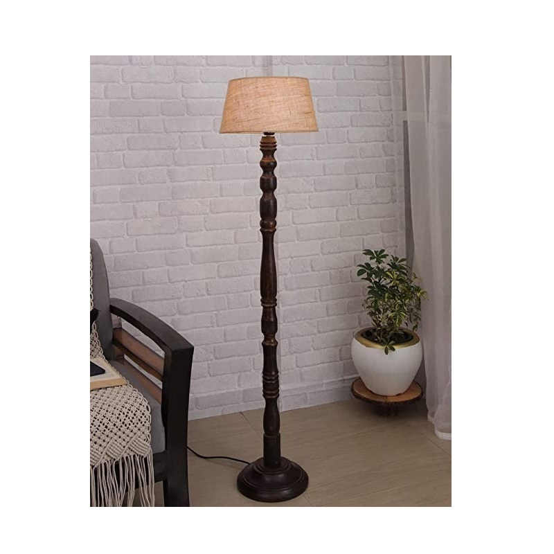 Classic Lighting Wooden & Metal Floor Lamp Natural Wood Black Powder Coated Iron Pipe With White Fabric Shade Hot Sale Floor Lam